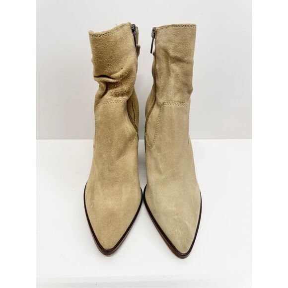 Vince Camuto Ankle Booties Size 7.5 Tan Suede Western Block Heel Boots - Picture 4 of 11